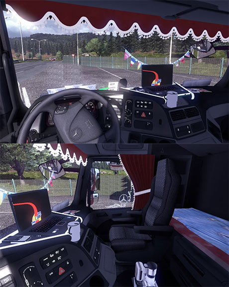 Mercedes-Benz Actros interior with accessories – ETS2planet.com