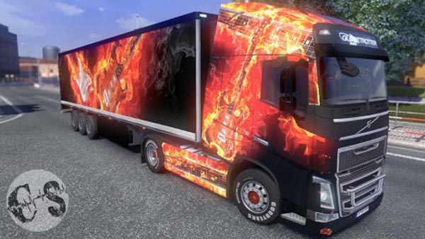 Volvo FH 2012 Fire Guitars Skin + Trailer